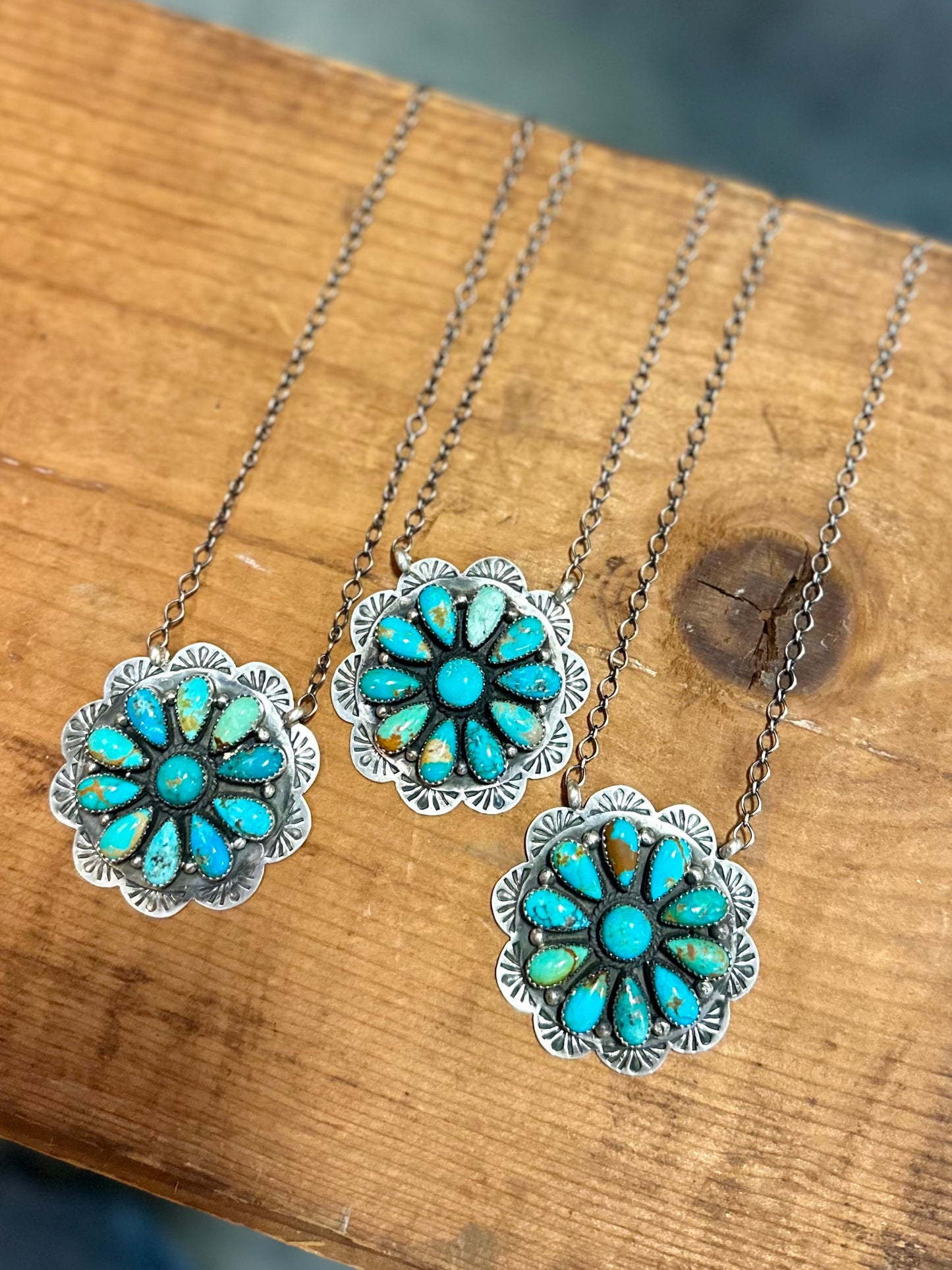 Stamped Kingman Flower Necklace