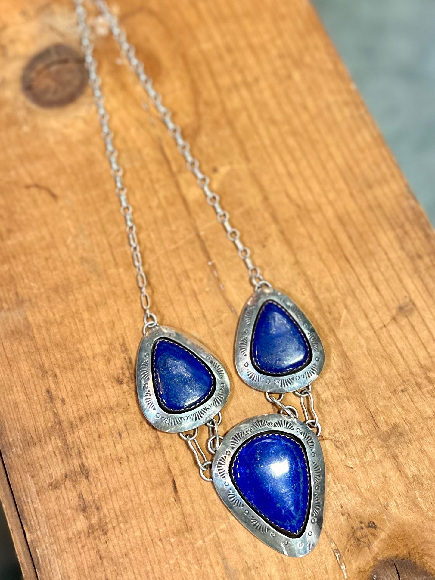 Lapis Shadowbox Necklace w/ Stamping