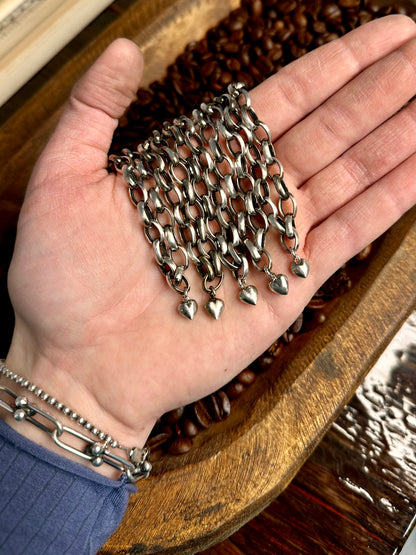 Sterling Chain + Heart Charm Bracelets