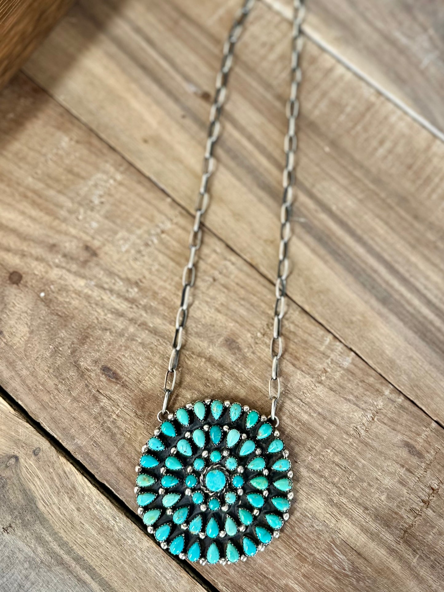 Kingman Multistone Round Cluster on Handmade Chain