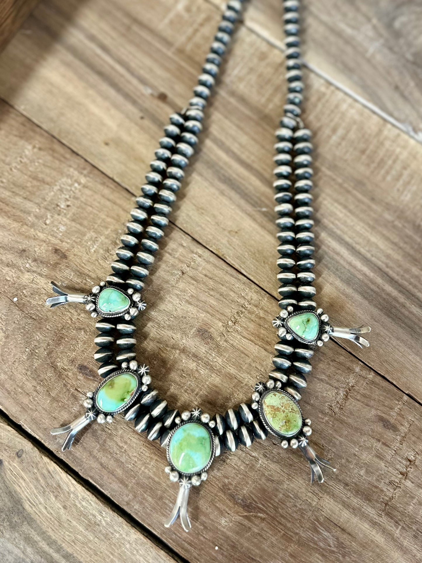 Sonoran Squash Blossom on Handmade Saucer Pearls