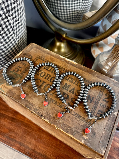 8mm Sterling Saucers +Red Spiny Heart Bracelet