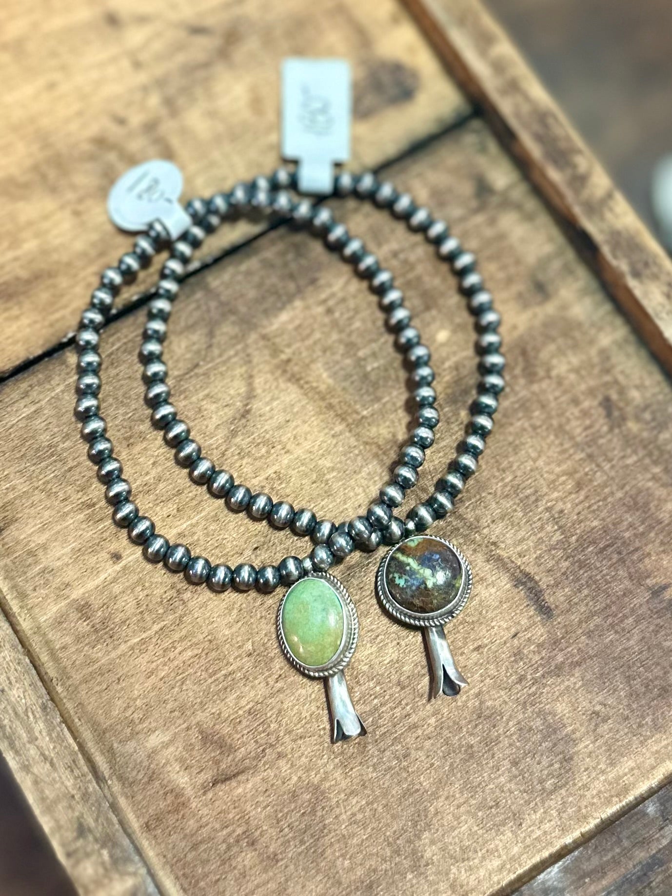 Stretchy 4mm Navajo Pearl + Blossom Bracelet