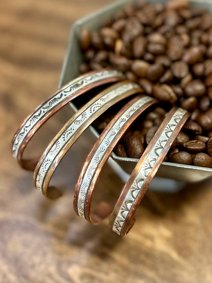 Sterling + Copper Stamped Cuffs